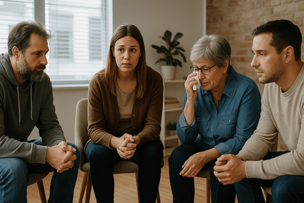 Support group meeting for families of drug addicts in a safe and welcoming environment