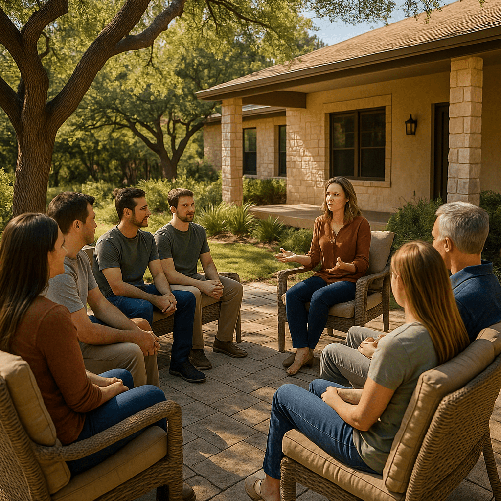 Outdoor family workshop session at a long term treatment family program at Nova Recovery Center