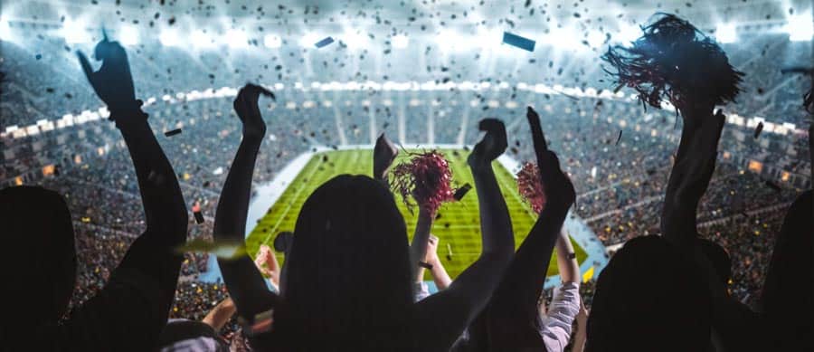 college fans cheering in stadium