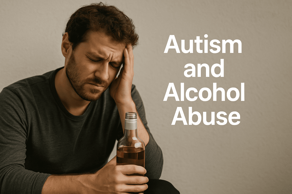 Man struggling with autism and alcohol abuse, symbolizing the link between autism and addiction, autism and drugs, and autism and substance abuse.