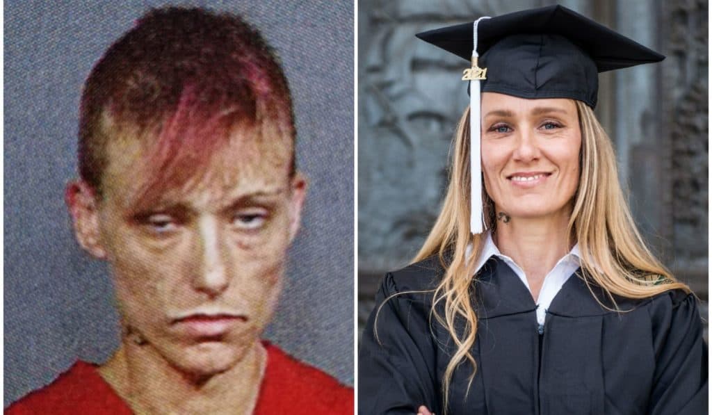 Heroin addiction and recovery—before and after rehabilitation showing transformation from heroin abuse to sobriety and success through treatment and therapy.